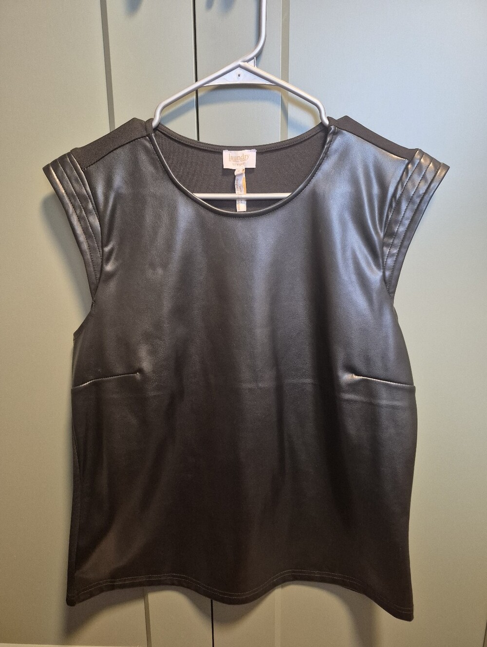 Faux Leather Cap-Sleeve Top